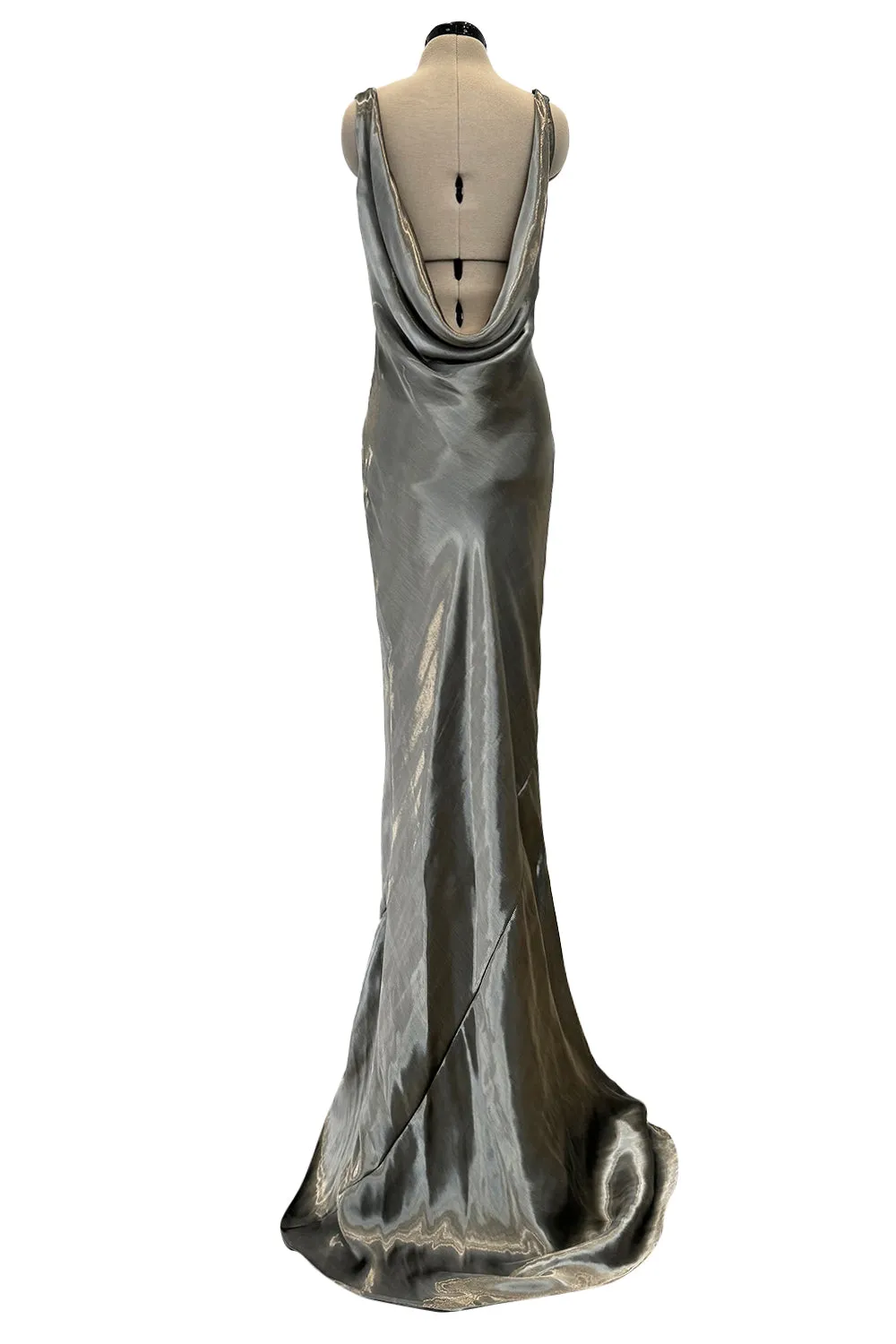 Fall 2007 Alexander McQueen Muted Metallic Silk Bias Cut Dress w Back Drape