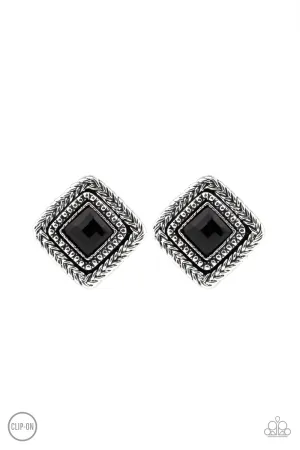Fashion Square - Black Clip on Earring