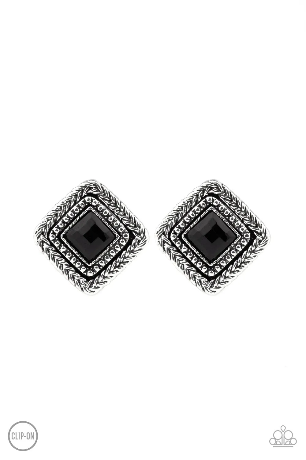 Fashion Square - Black Clip on Earring