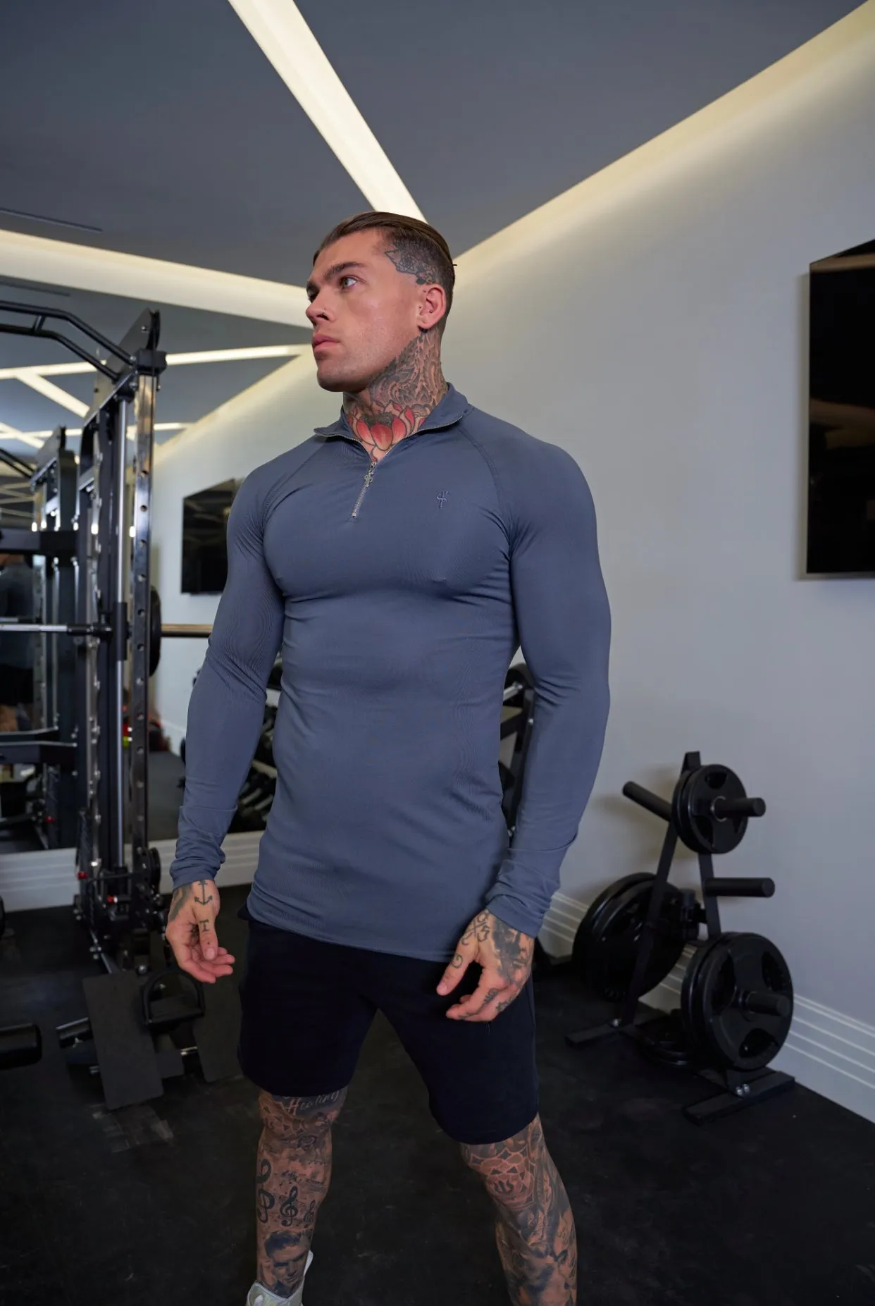Father Sons Long Sleeve Slate Grey Half Zip Gym Top - FSH693