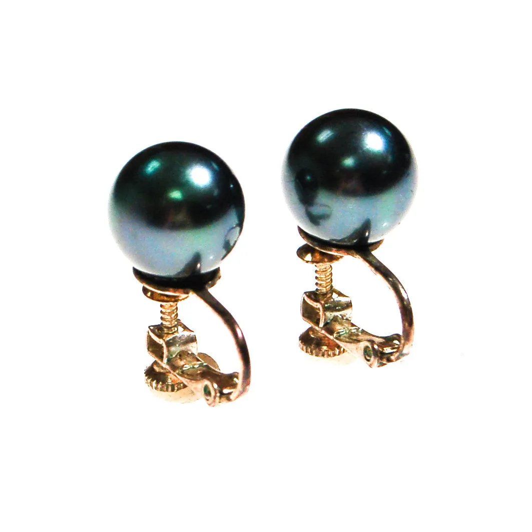 Faux Tahitian Black Pearl Earrings