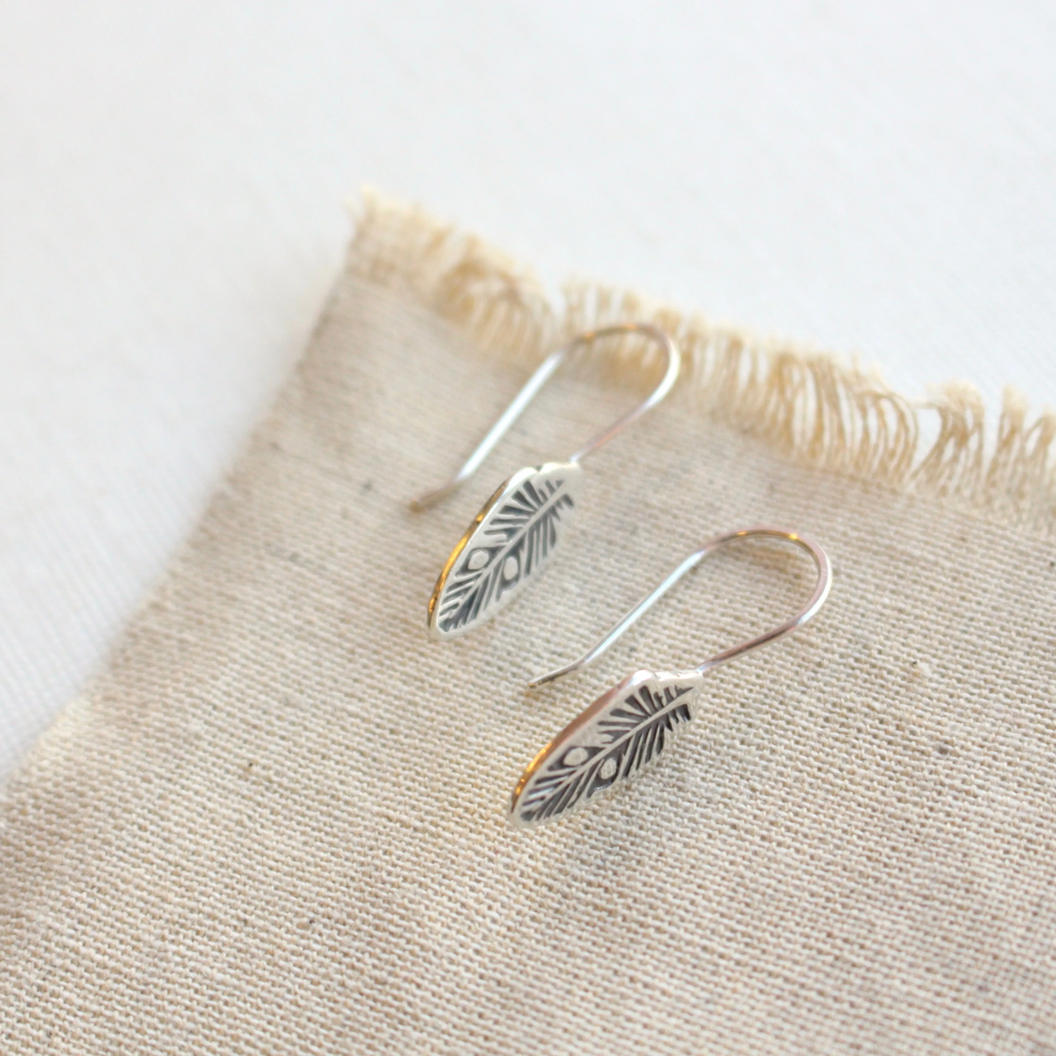 Feather Lobe Hugger Silver Earrings
