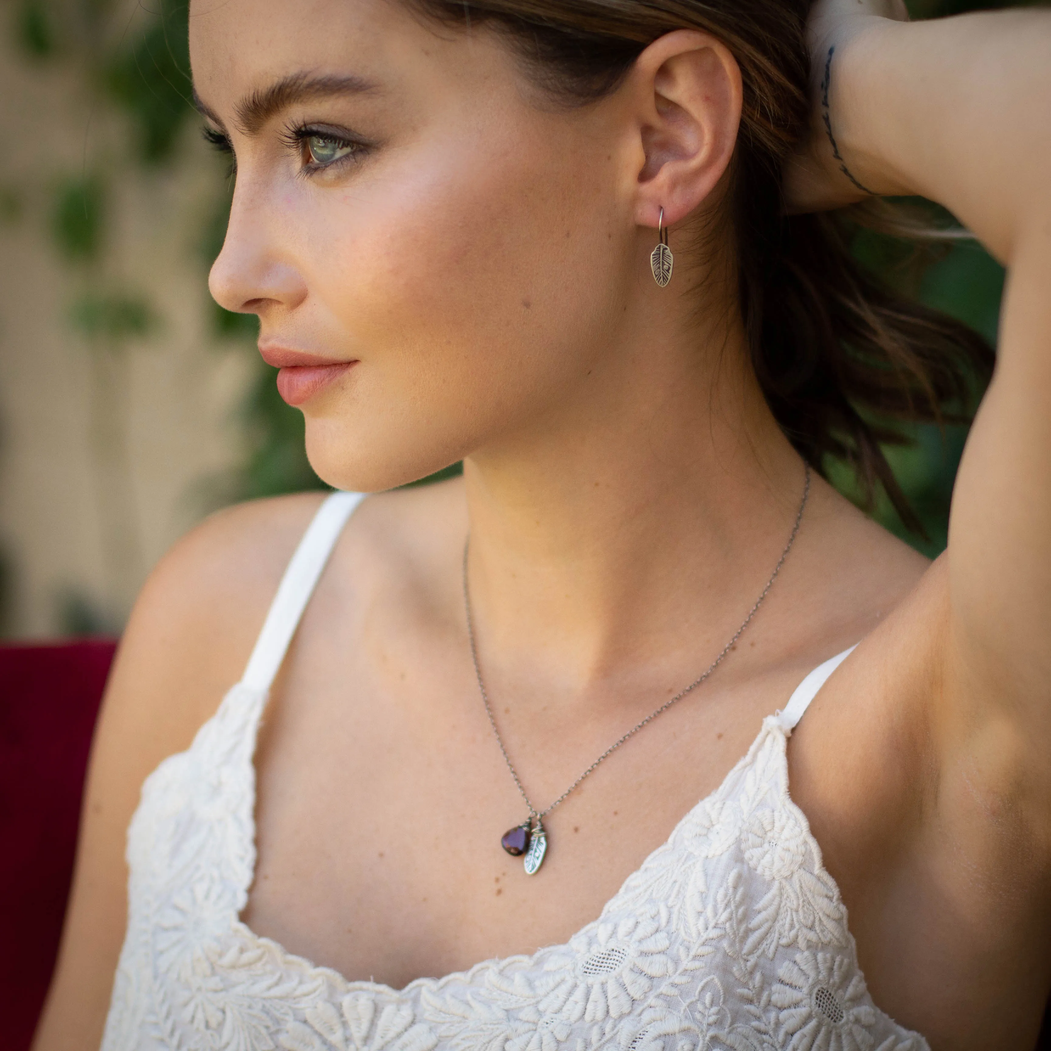 Feather Lobe Hugger Silver Earrings