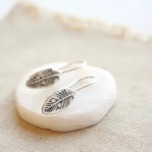 Feather Lobe Hugger Silver Earrings