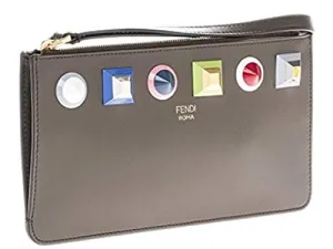 Fendi Asphalt Gray Rainbow Collection Women's Calfskin Clutch Wristlet 8m0341