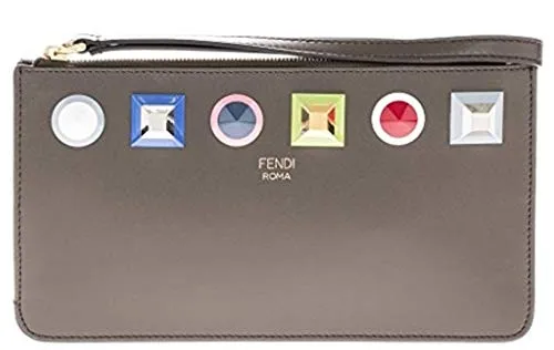 Fendi Asphalt Gray Rainbow Collection Women's Calfskin Clutch Wristlet 8m0341