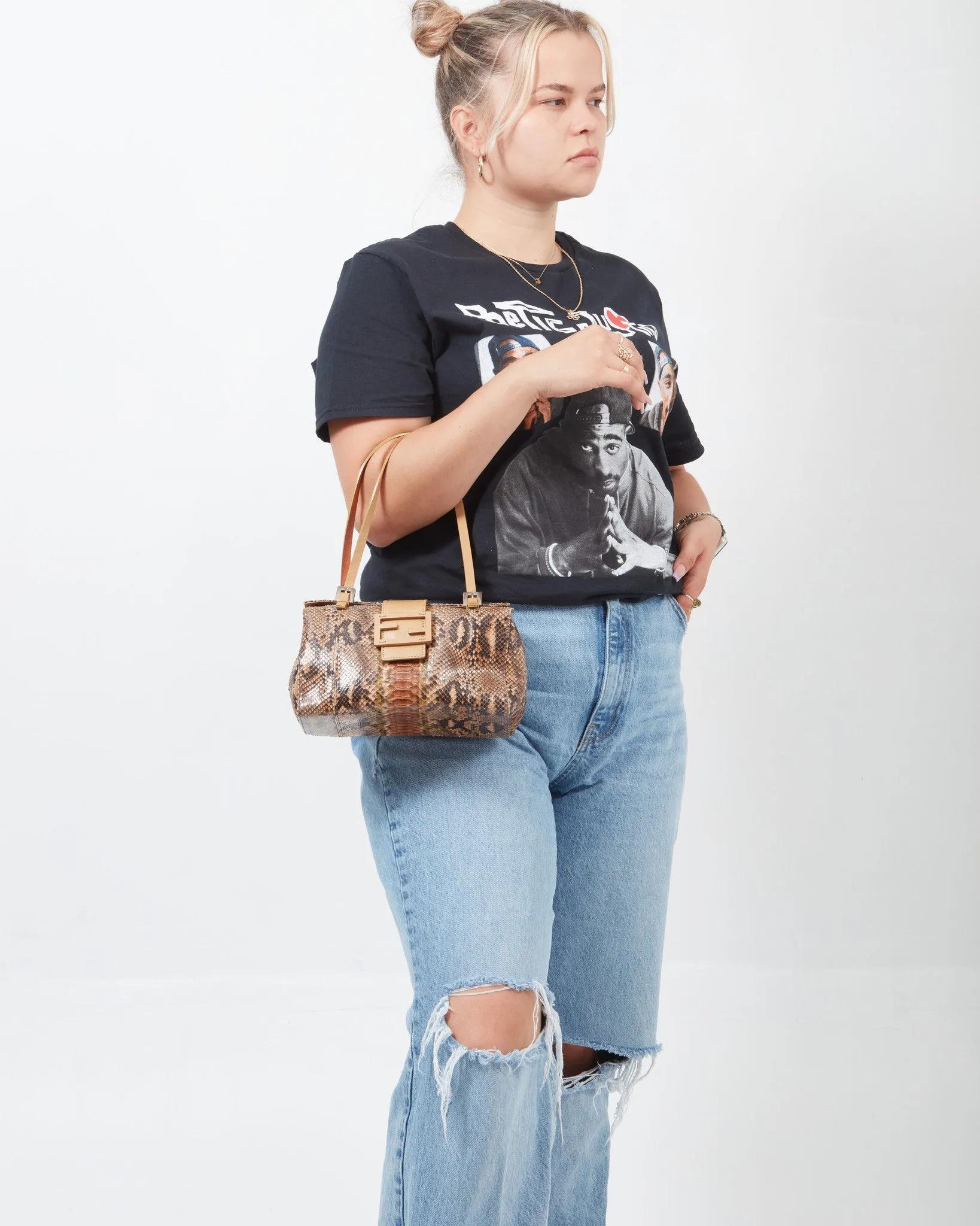Fendi Brown Python Rectangular Shoulder Bag