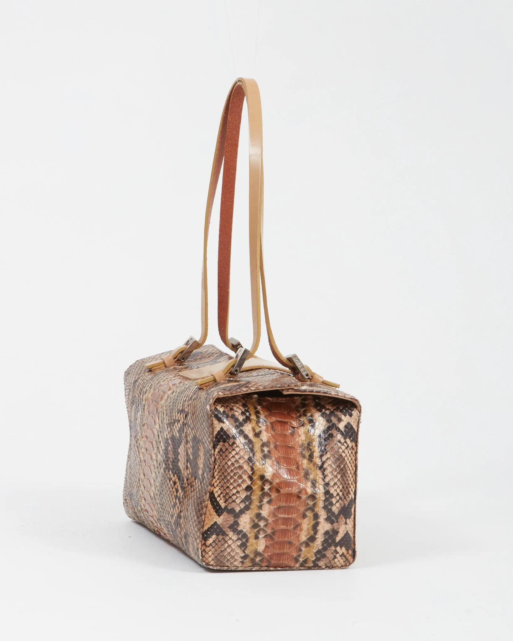 Fendi Brown Python Rectangular Shoulder Bag