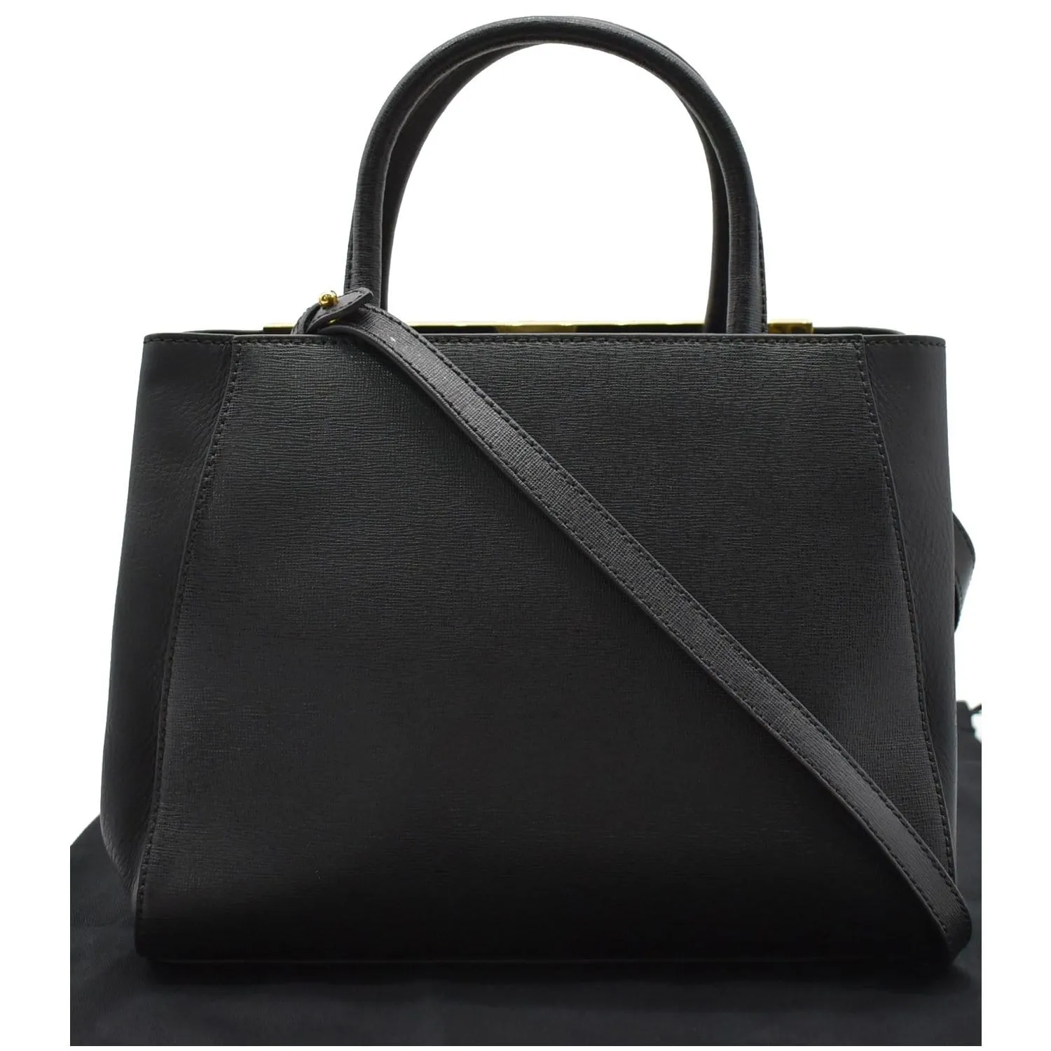 FENDI Petite 2Jours Vitello Leather Elite Tote Shoulder Bag Black