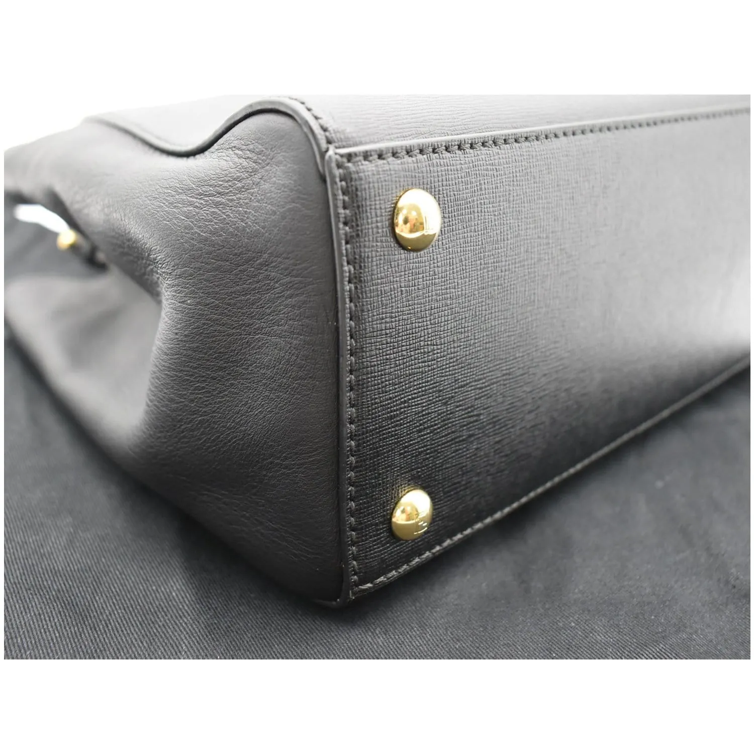 FENDI Petite 2Jours Vitello Leather Elite Tote Shoulder Bag Black