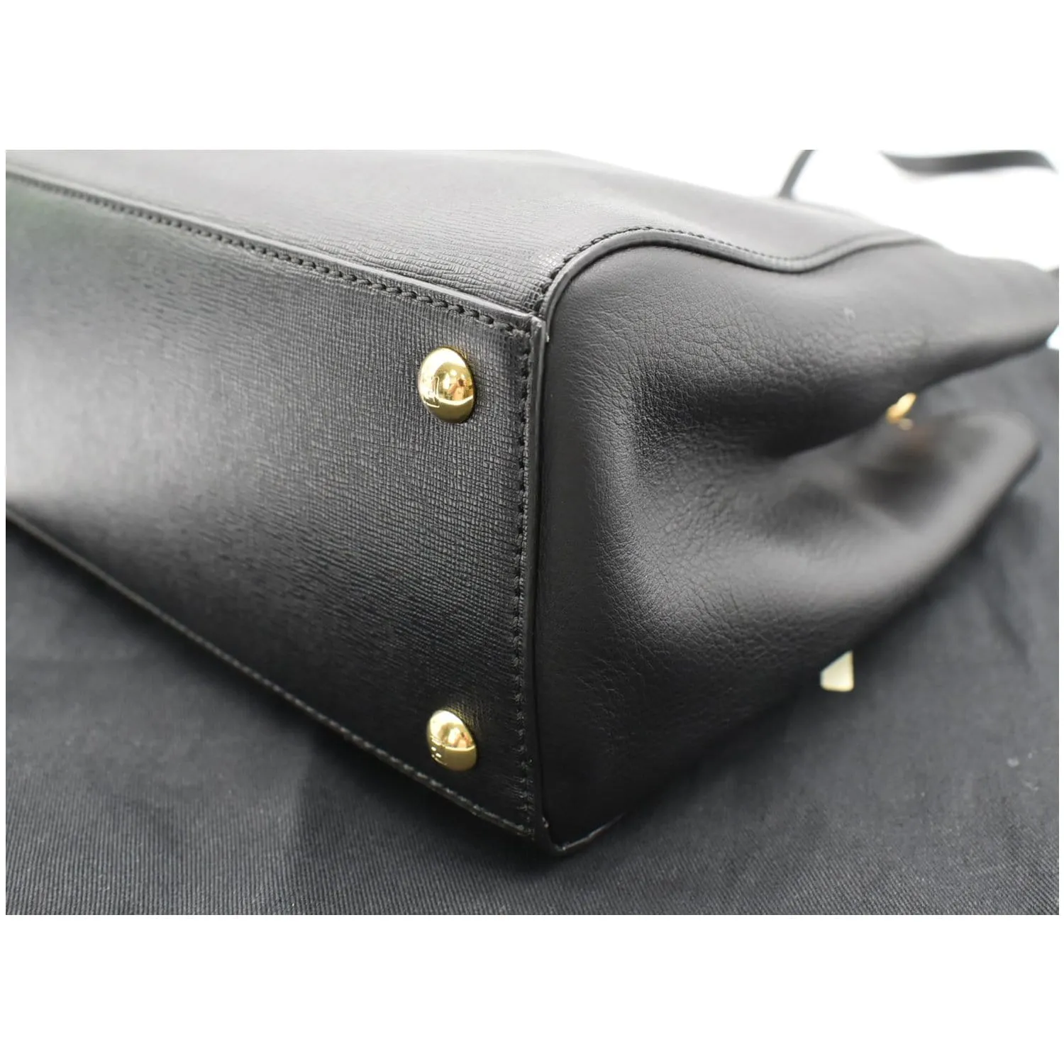 FENDI Petite 2Jours Vitello Leather Elite Tote Shoulder Bag Black