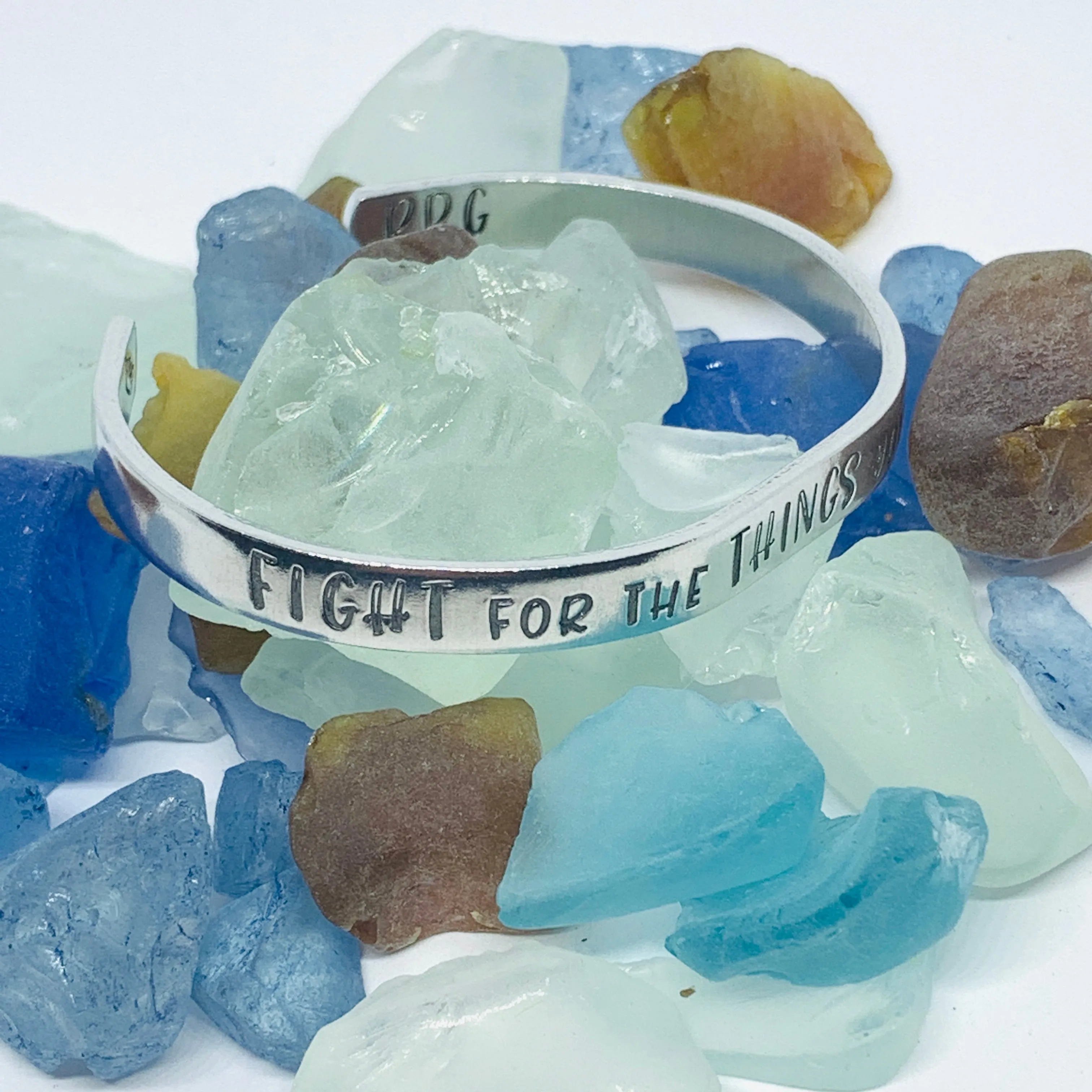 Fight for the things you care about RBG Hand Stamped Metal Cuff Bracelet | Feminist Jewelry | Resistance Jewelry | Ruth Bader Ginsburg Quote
