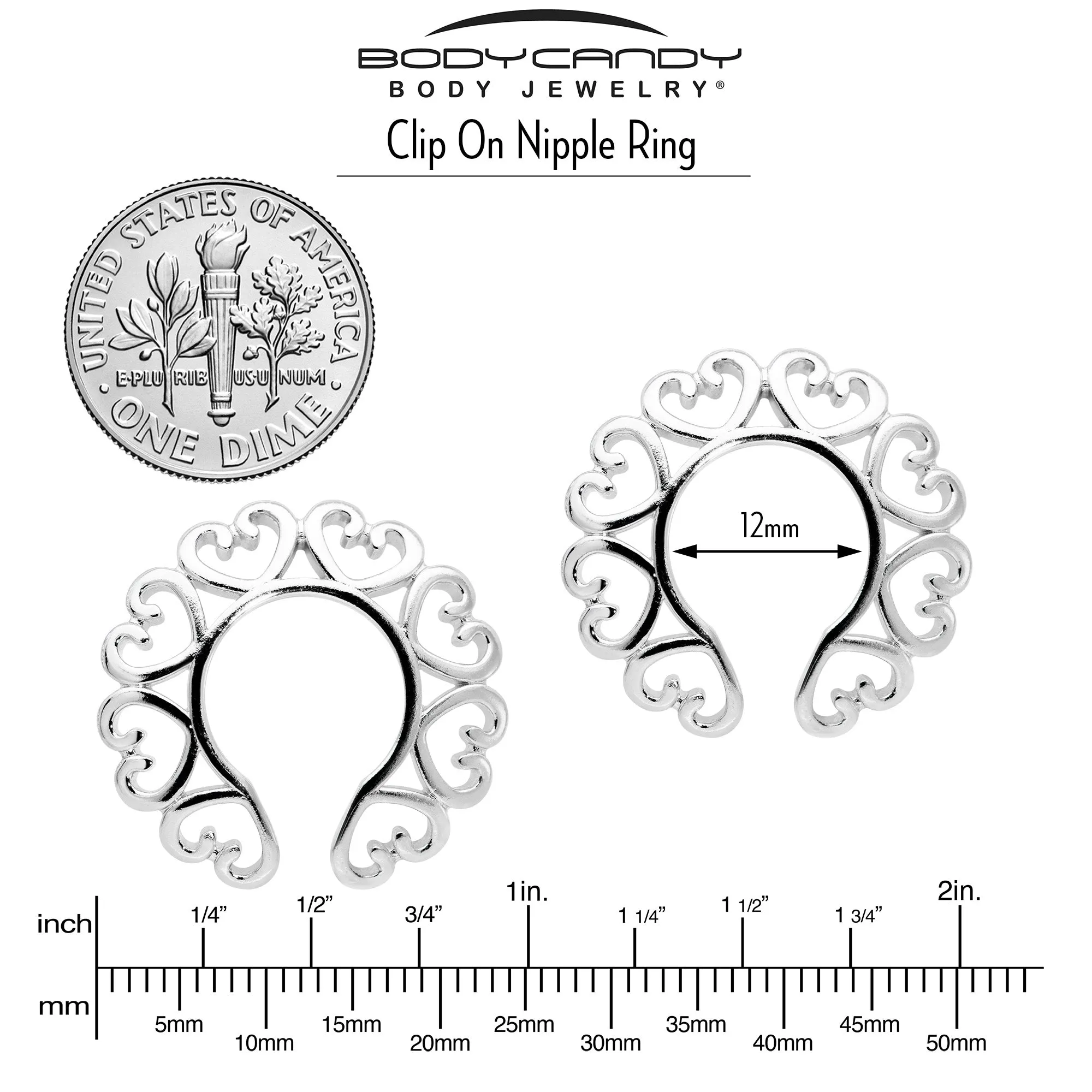 Filigree Hearts Clip On Fake Nipple Ring Set