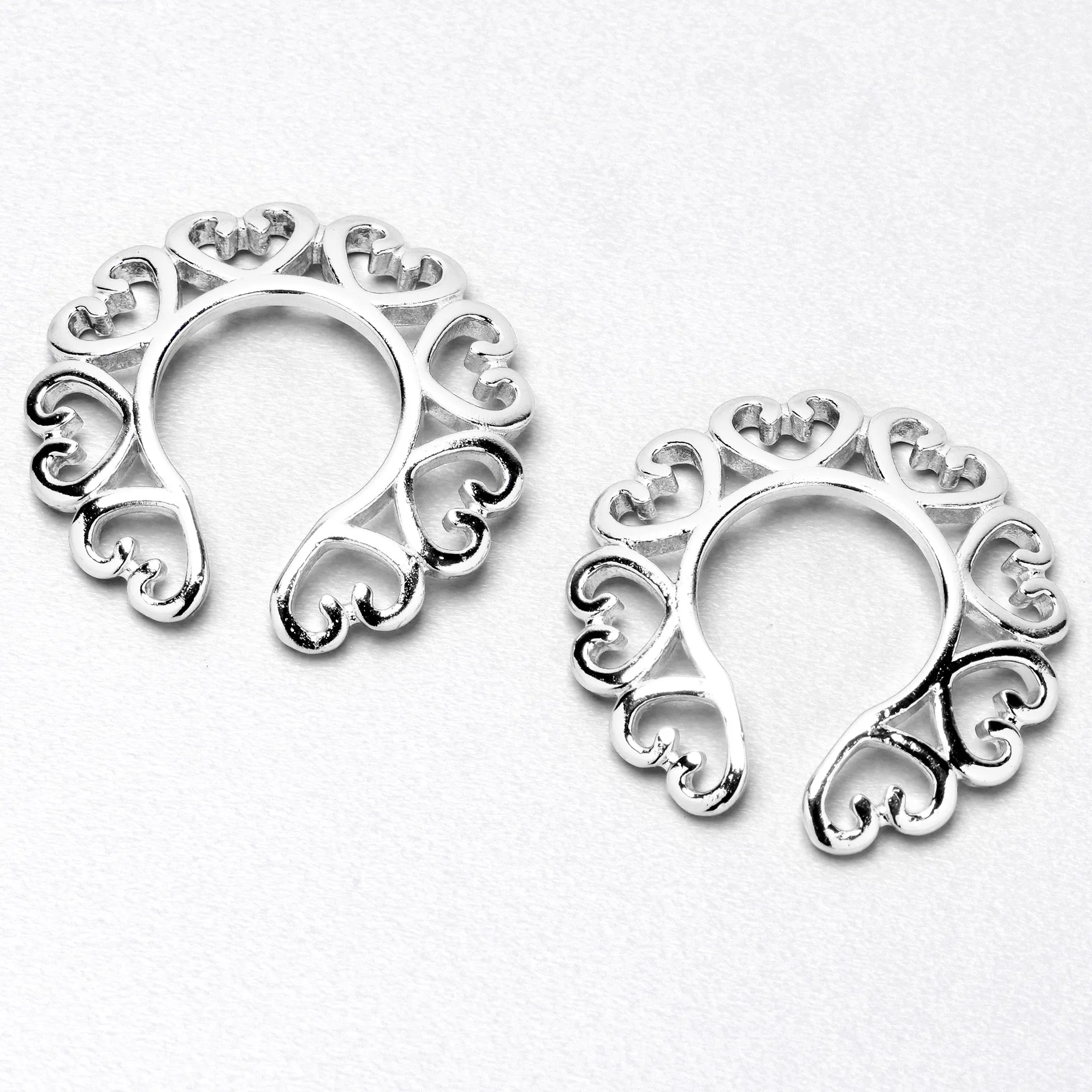 Filigree Hearts Clip On Fake Nipple Ring Set