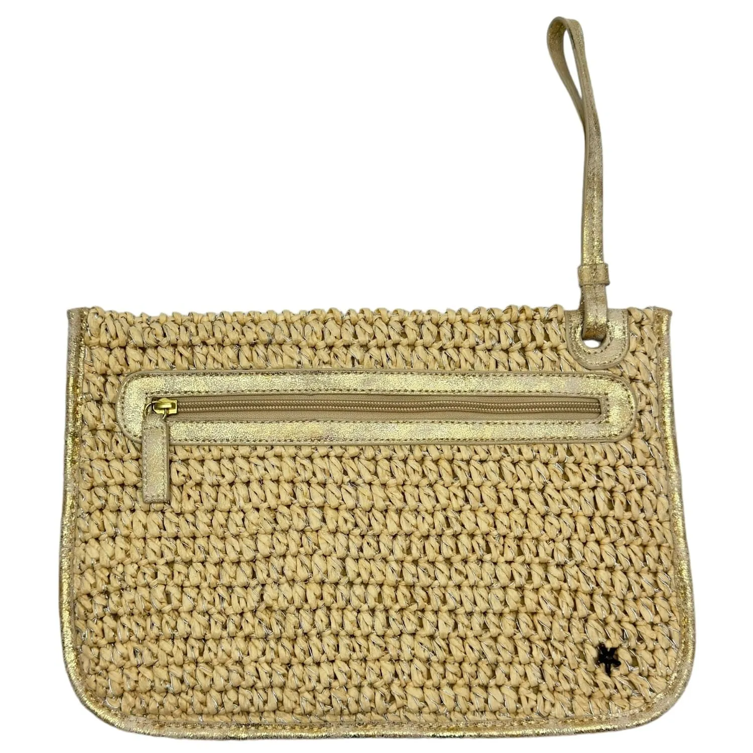 FLORABELLA Beach Straw Weave Clutch Wristlet - Beige & Gold