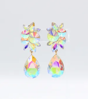 Floral AB Teardrop Earrings on Gold | Clip On | 289967