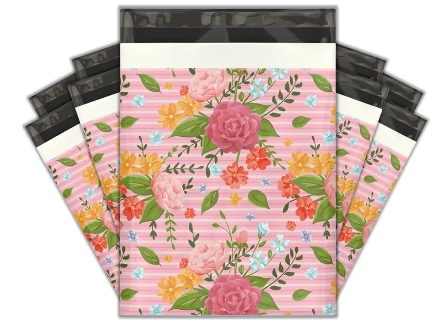 Floral stripe 10x13 premium poly mailer - set of 10