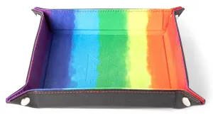 Fold Up Velvet Dice Try - Leather Watercolour Rainbow