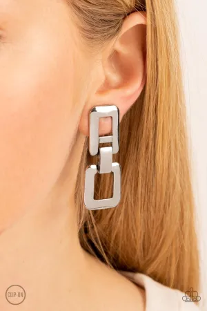 FRAME-ous Last Words - Silver Clip-On Earring