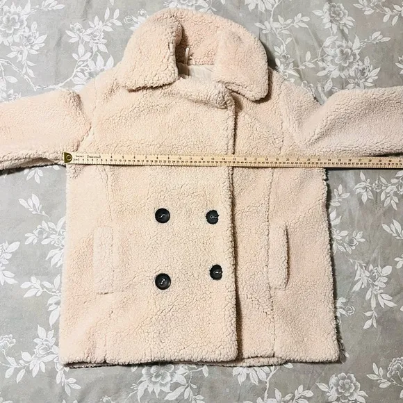 Free People Peacoat Notched Teddy Sherpa Oversized Oatmeal Small Double Breast