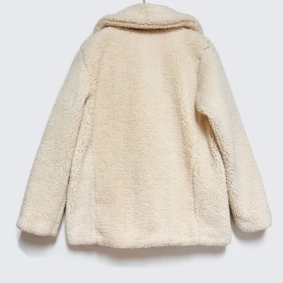 Free People Peacoat Notched Teddy Sherpa Oversized Oatmeal Small Double Breast