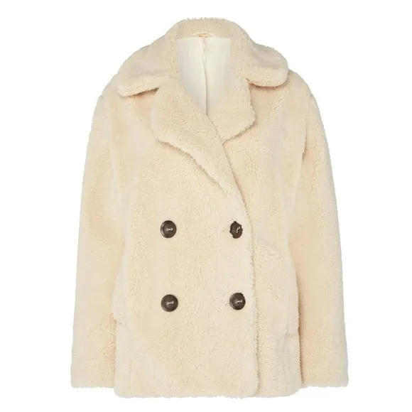 Free People Peacoat Notched Teddy Sherpa Oversized Oatmeal Small Double Breast