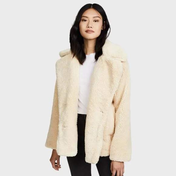 Free People Peacoat Notched Teddy Sherpa Oversized Oatmeal Small Double Breast