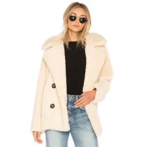 Free People Peacoat Notched Teddy Sherpa Oversized Oatmeal Small Double Breast