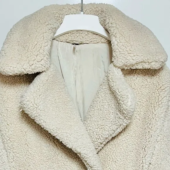 Free People Peacoat Notched Teddy Sherpa Oversized Oatmeal Small Double Breast
