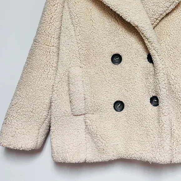 Free People Peacoat Notched Teddy Sherpa Oversized Oatmeal Small Double Breast
