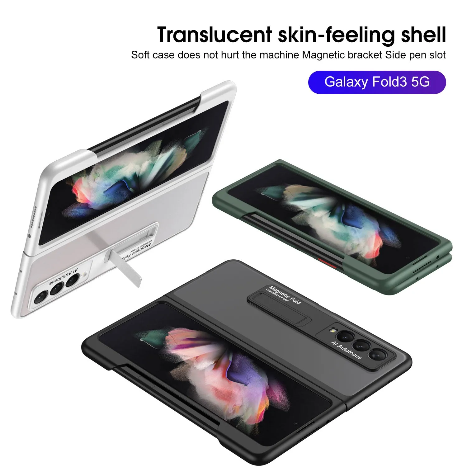 Frosted Translucent Case For Samsung Galaxy Z Fold 3 5G Magnetic Holder TPU Frame Hard Back Cover For Galaxy Z Fold3 5G Case