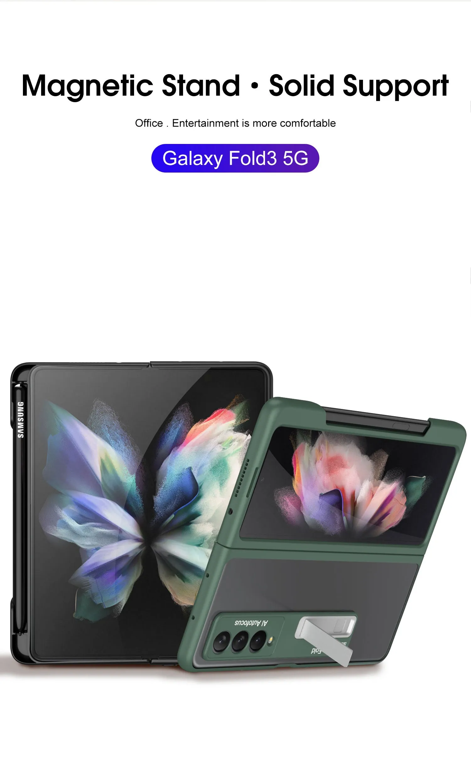 Frosted Translucent Case For Samsung Galaxy Z Fold 3 5G Magnetic Holder TPU Frame Hard Back Cover For Galaxy Z Fold3 5G Case