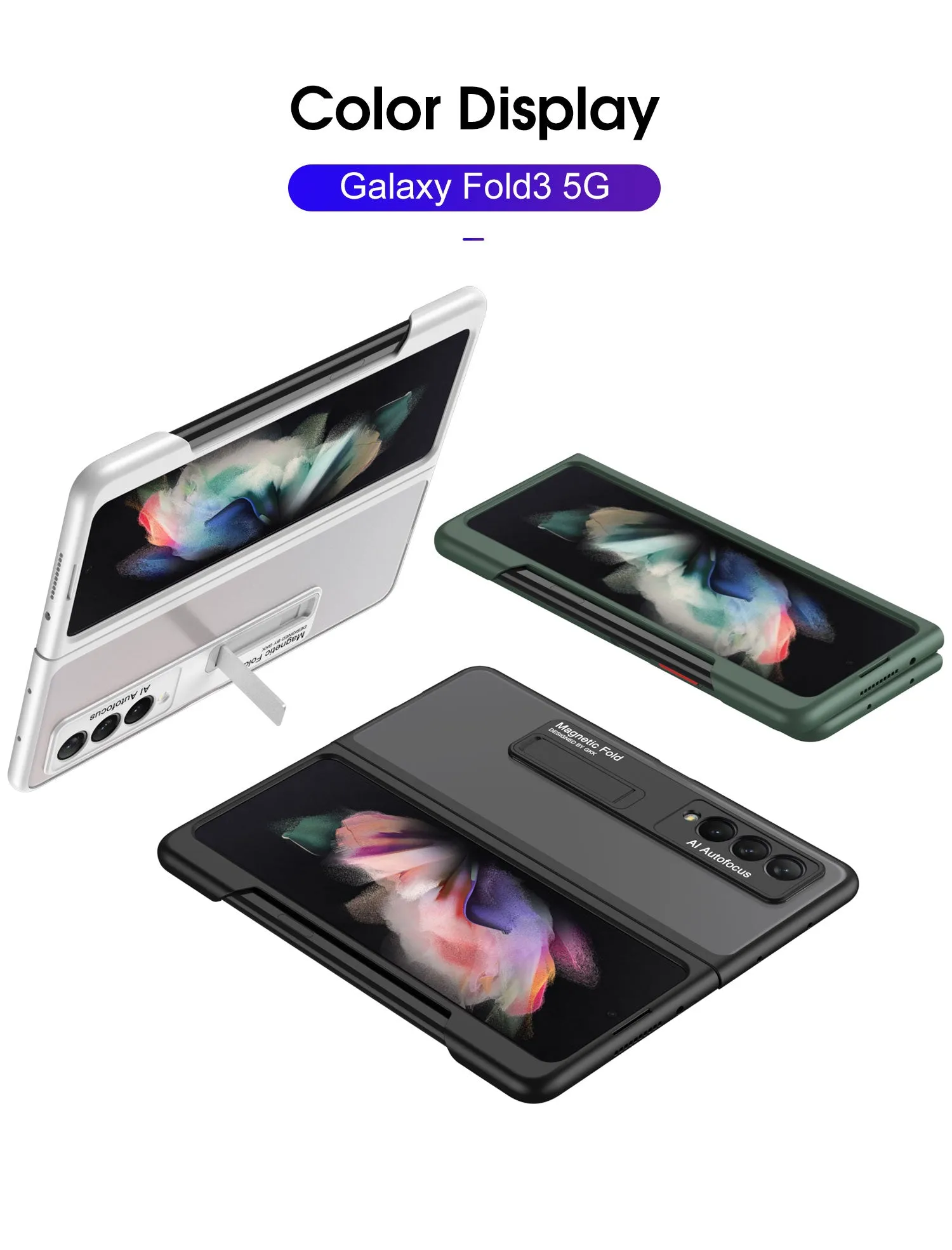 Frosted Translucent Case For Samsung Galaxy Z Fold 3 5G Magnetic Holder TPU Frame Hard Back Cover For Galaxy Z Fold3 5G Case