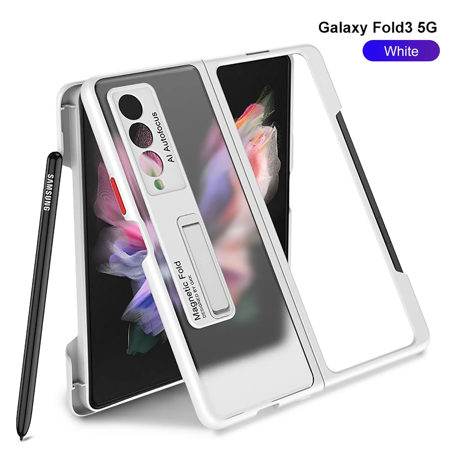 Frosted Translucent Case For Samsung Galaxy Z Fold 3 5G Magnetic Holder TPU Frame Hard Back Cover For Galaxy Z Fold3 5G Case