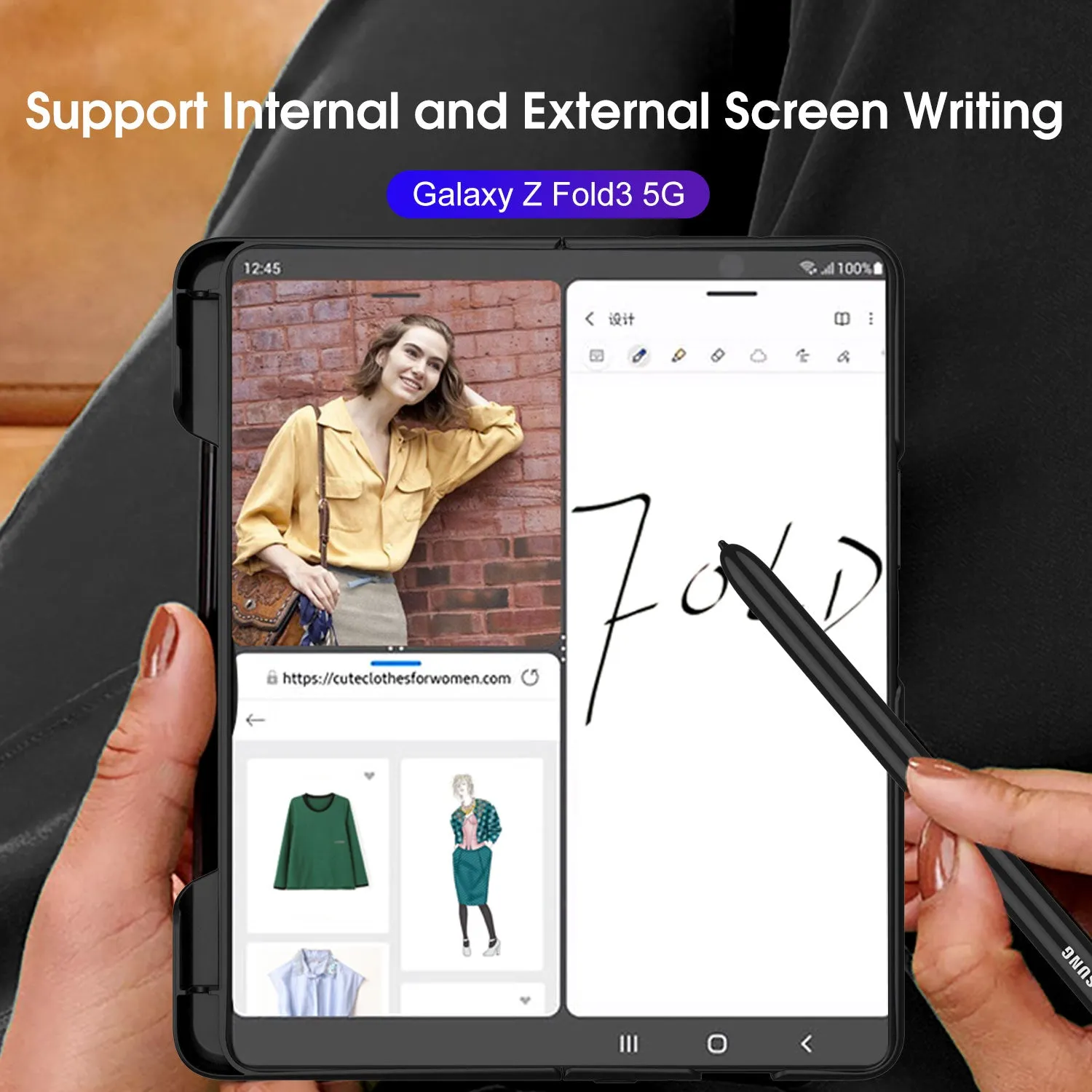 Frosted Translucent Case For Samsung Galaxy Z Fold 3 5G Magnetic Holder TPU Frame Hard Back Cover For Galaxy Z Fold3 5G Case