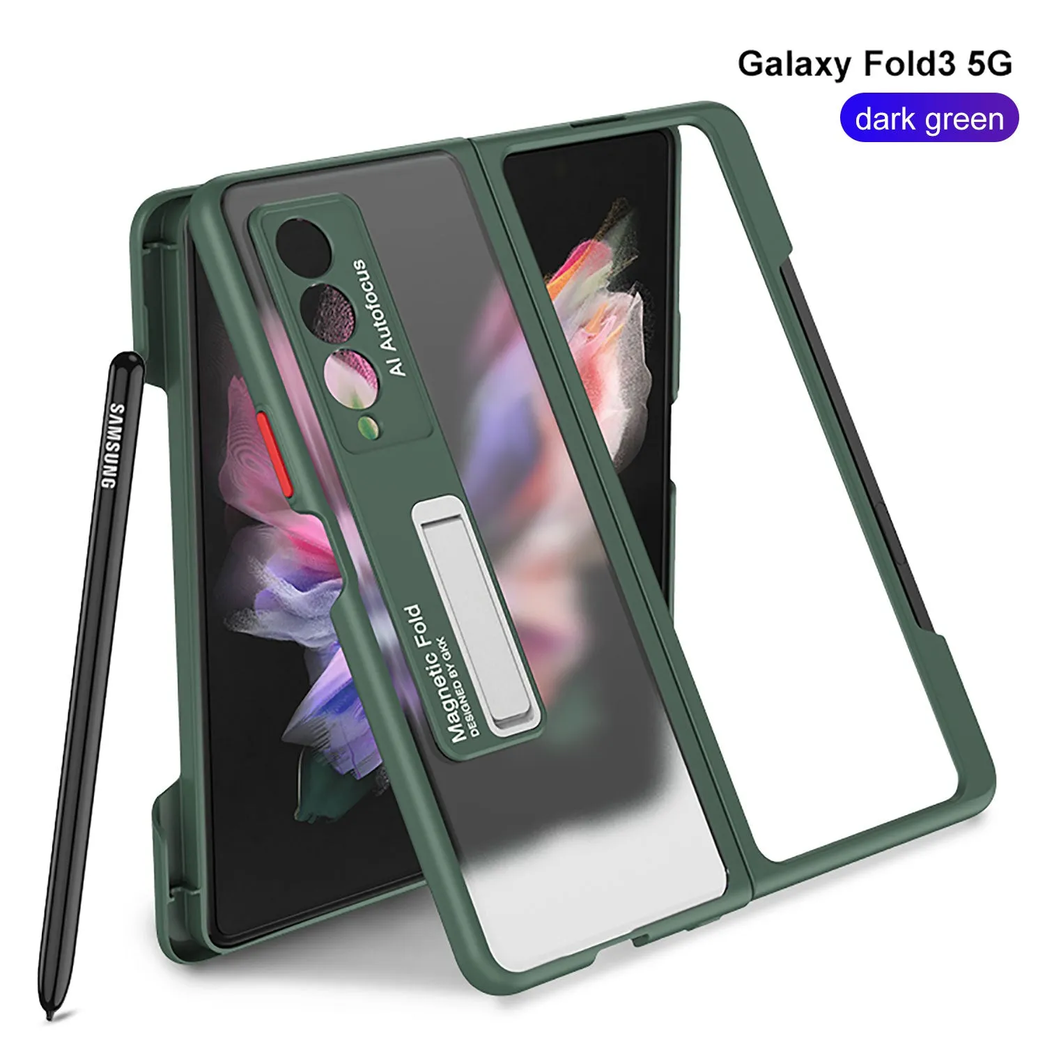 Frosted Translucent Case For Samsung Galaxy Z Fold 3 5G Magnetic Holder TPU Frame Hard Back Cover For Galaxy Z Fold3 5G Case