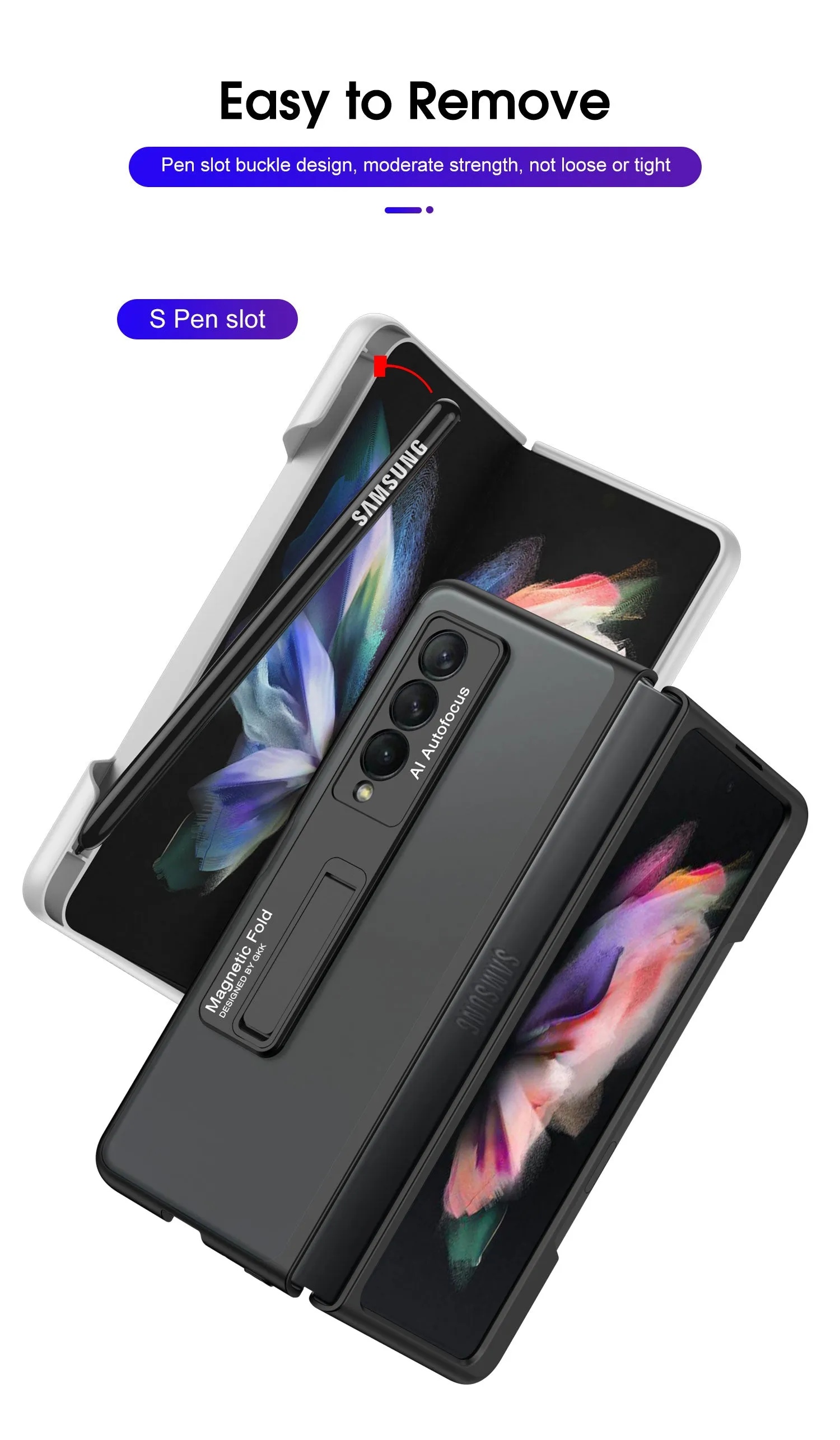 Frosted Translucent Case For Samsung Galaxy Z Fold 3 5G Magnetic Holder TPU Frame Hard Back Cover For Galaxy Z Fold3 5G Case