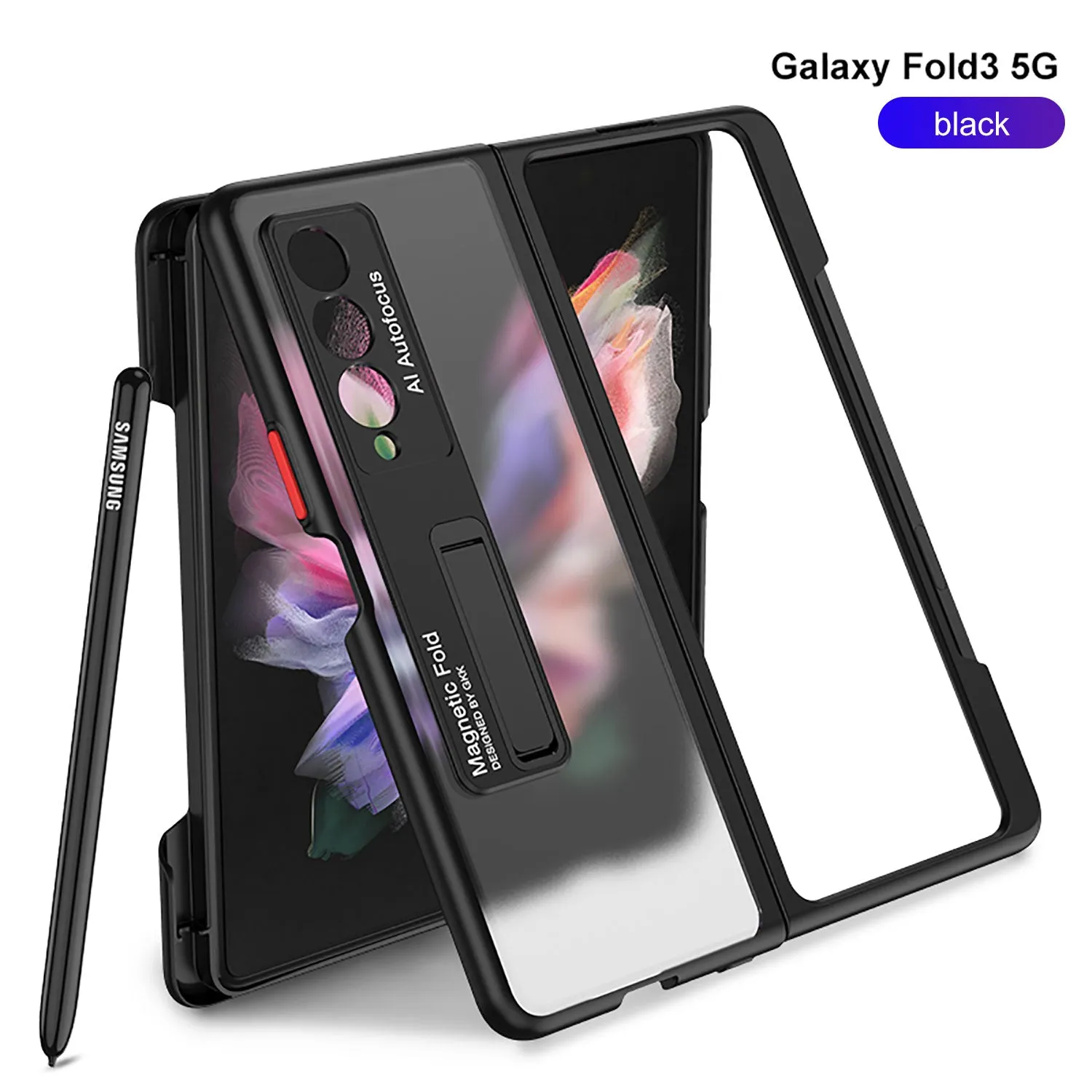 Frosted Translucent Case For Samsung Galaxy Z Fold 3 5G Magnetic Holder TPU Frame Hard Back Cover For Galaxy Z Fold3 5G Case