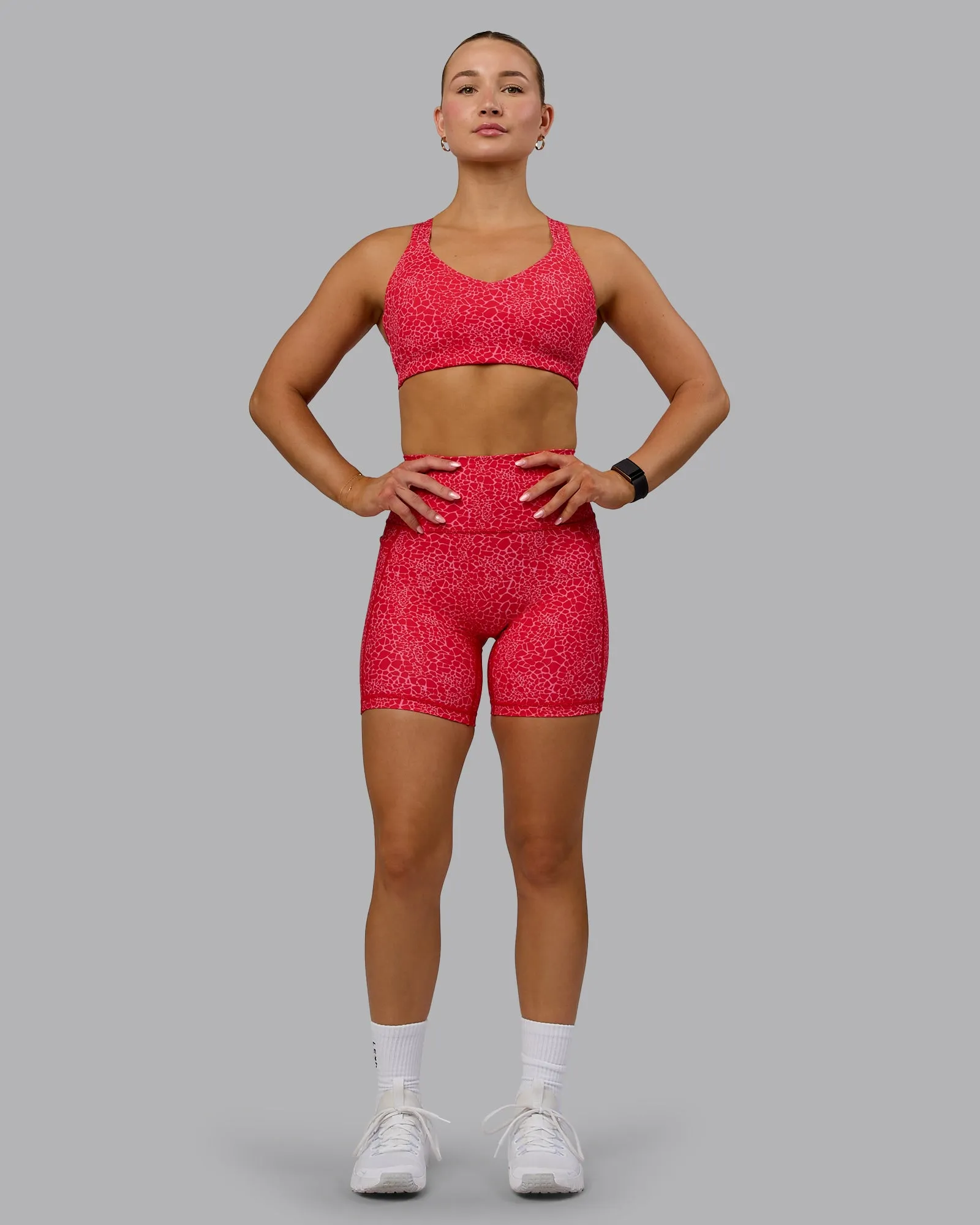 Fusion Mid Short Tights with Pockets - Red Vitality Print