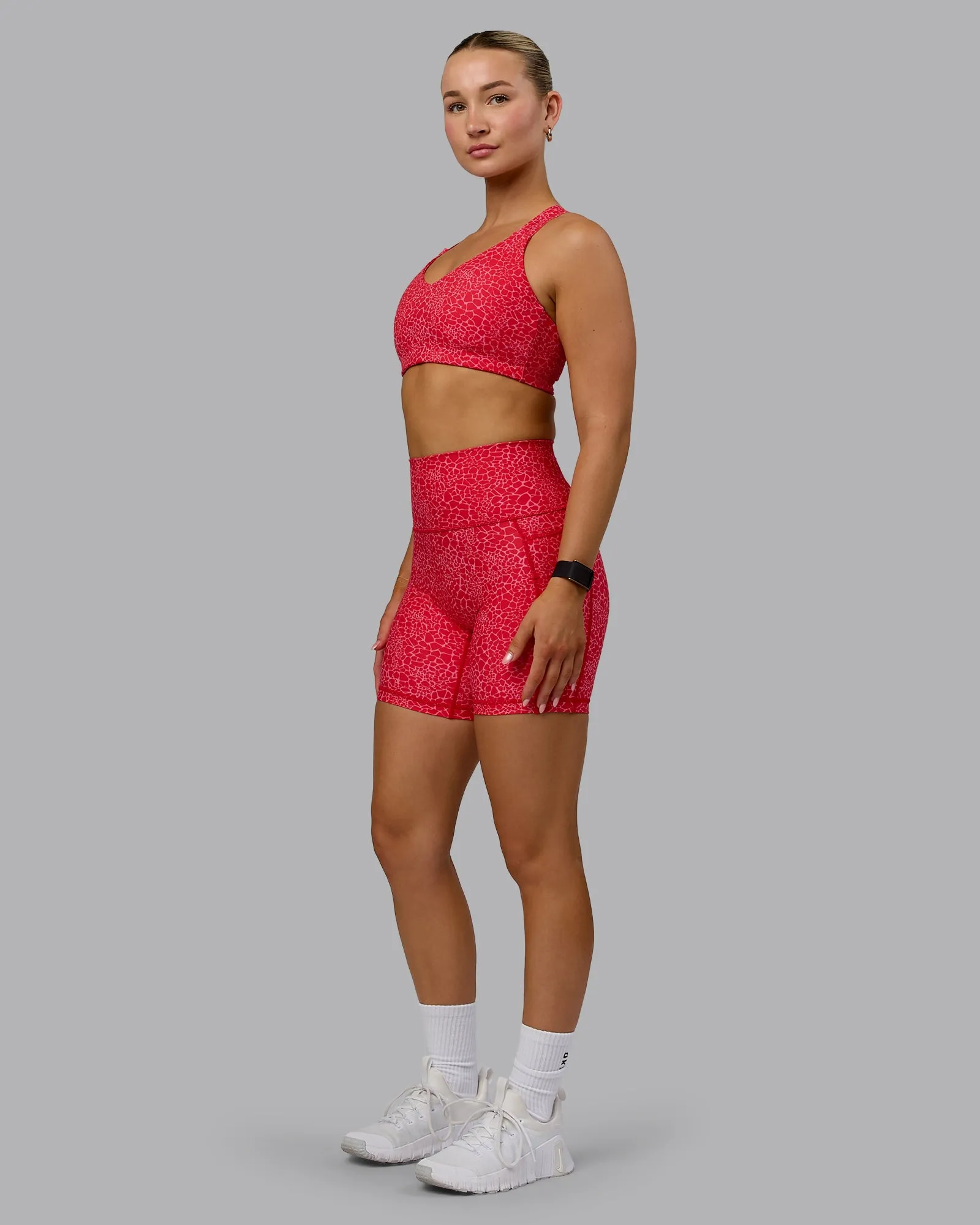 Fusion Mid Short Tights with Pockets - Red Vitality Print