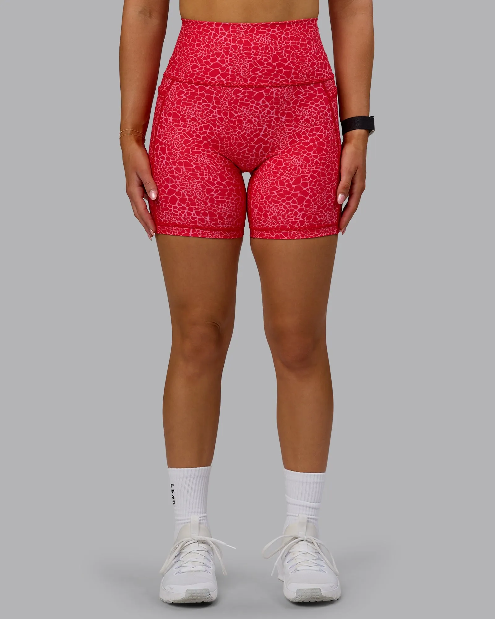 Fusion Mid Short Tights with Pockets - Red Vitality Print