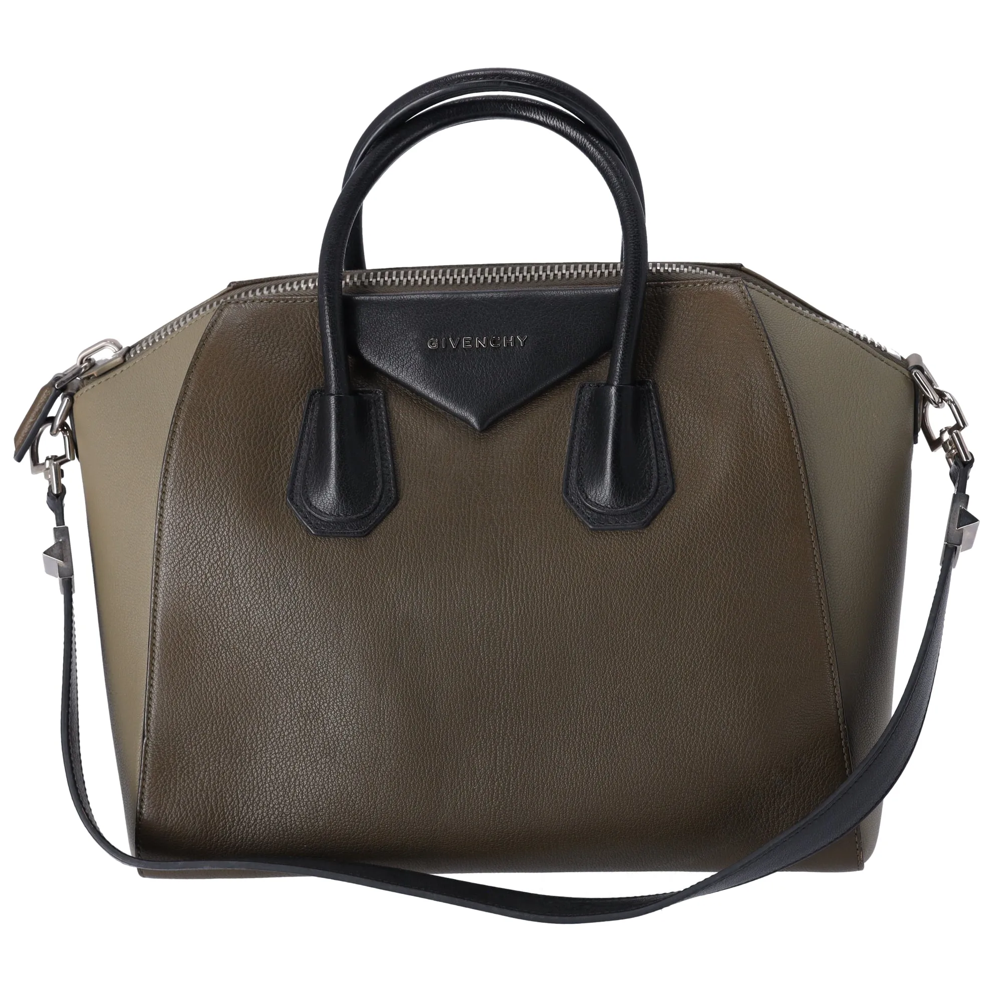 GIVENCHY Antigona Medium Shoulder Bag BB05100630 Khaki Light Green Black Leather