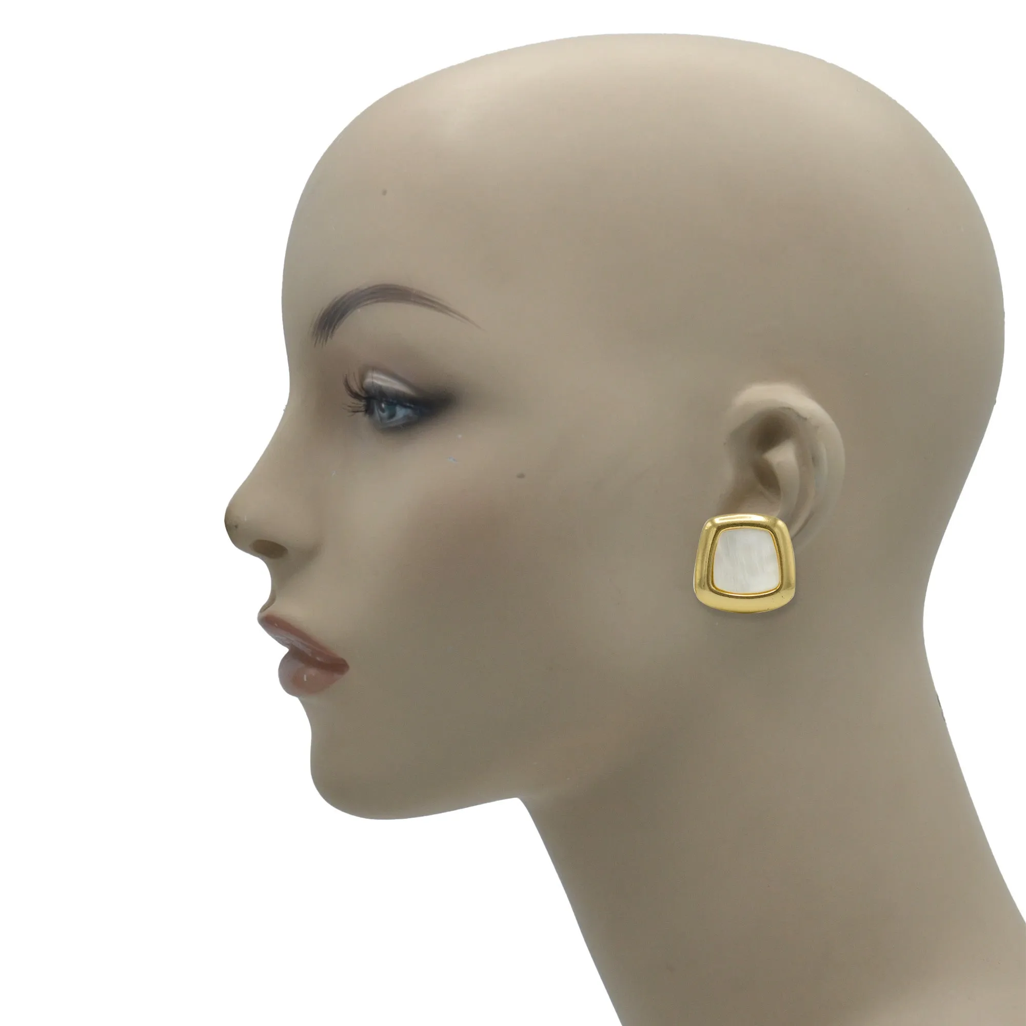 Gold and Mother of pearl clip earrings# HNE90837CLIPGD(LB2)