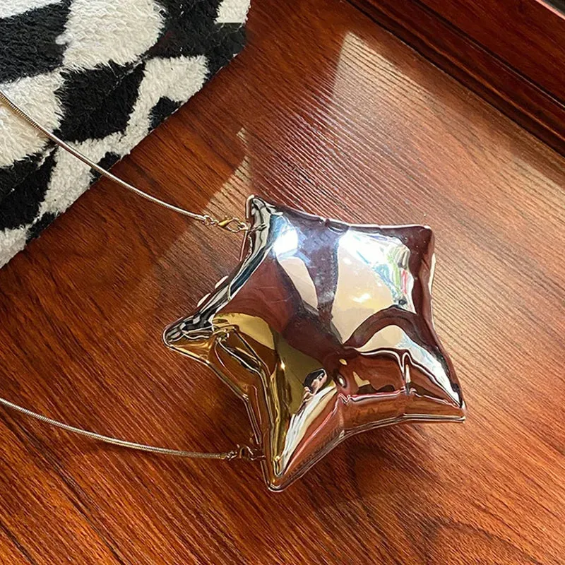 Gold and Silver Chain Star Shell Women’s Evening Bag