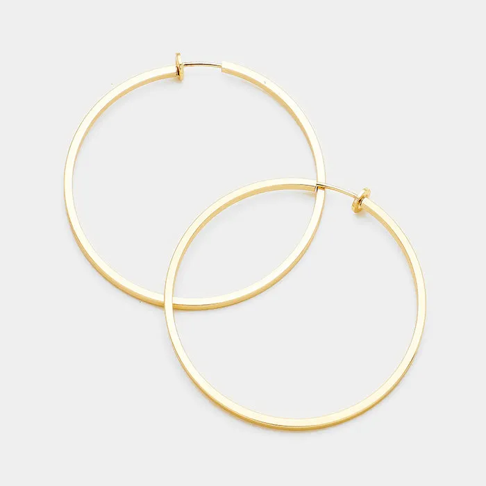 Gold Metal Hoop Clip on Earrings | 2.5" | 367056