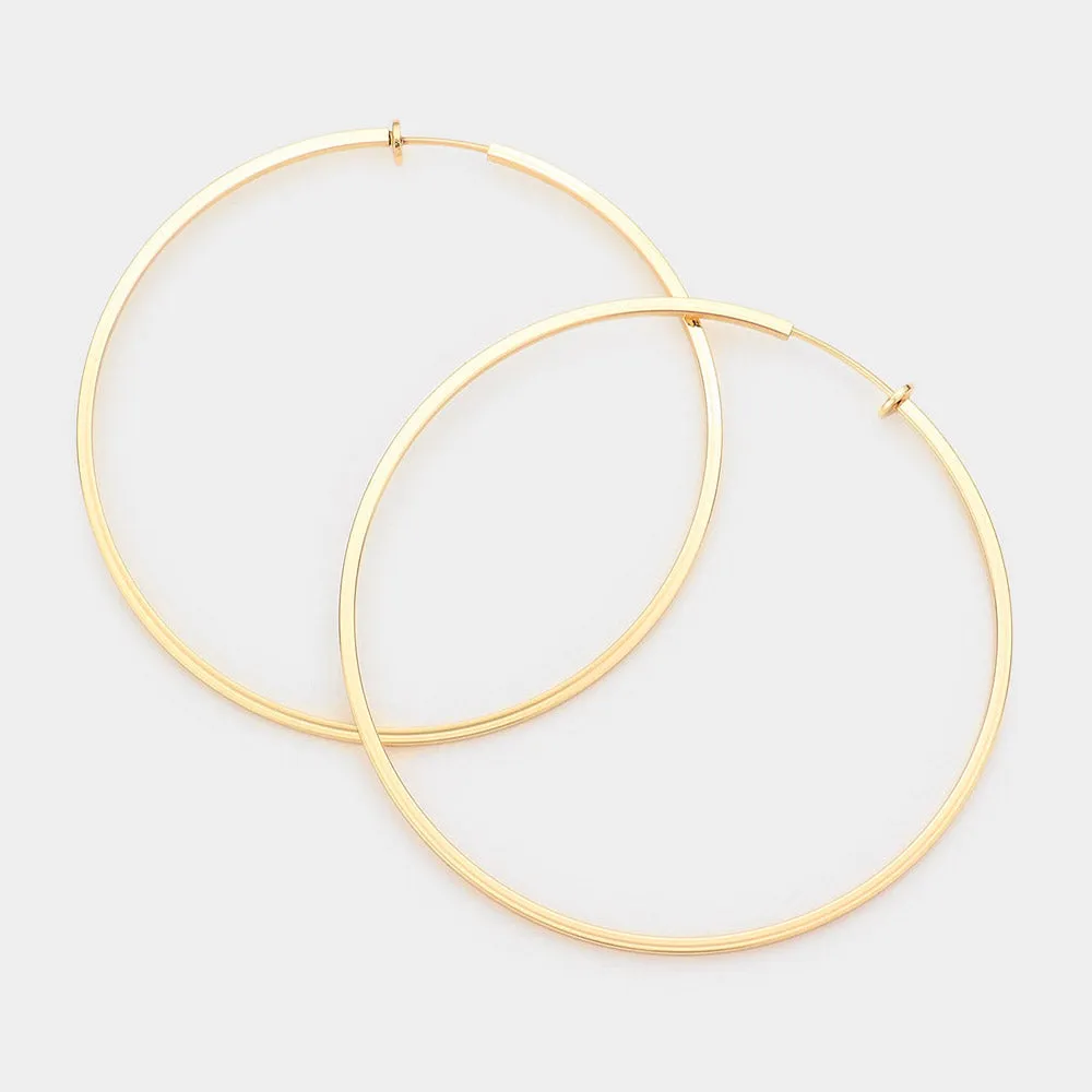 Gold Metal Hoop Clip on Earrings | 3.25" | 367054