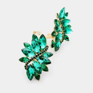 Green Crystal Rhinestone Earrings on Gold | Clip On | 404194