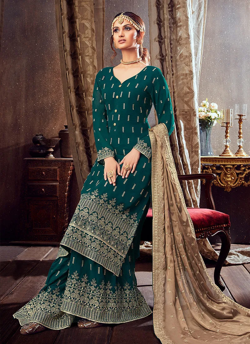 Green Golden Sharara Suit