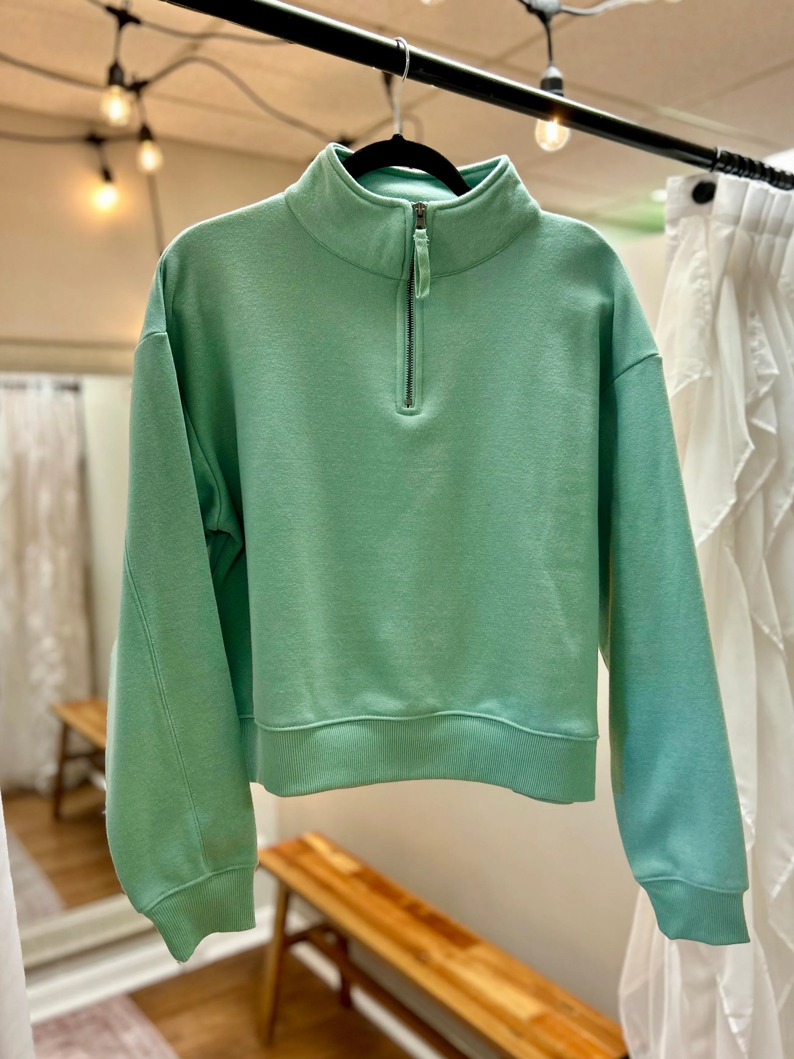 Green Half Zip Fleece Waist Sweatshirt