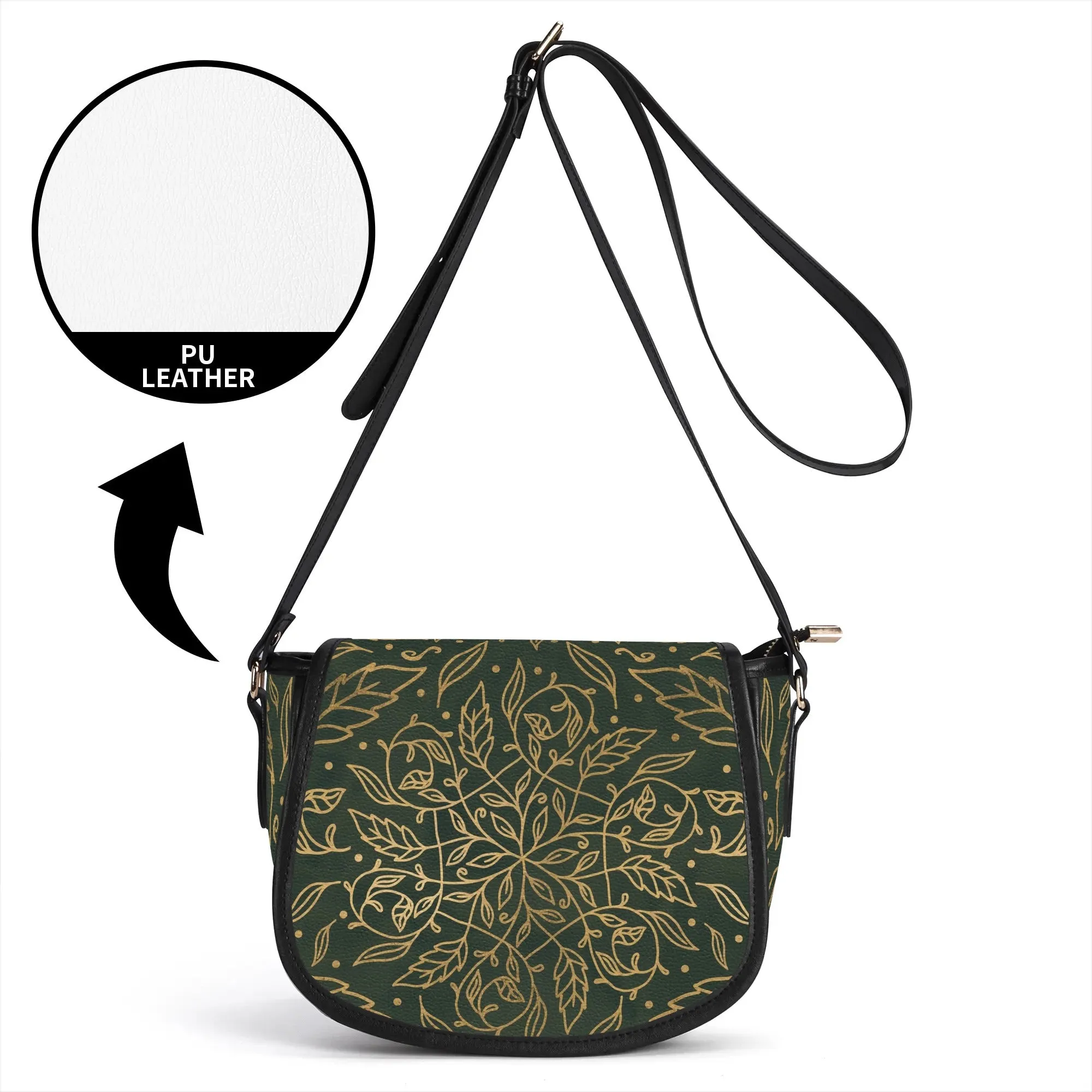 Green Leaf Mandala Vegan Saddle Bag
